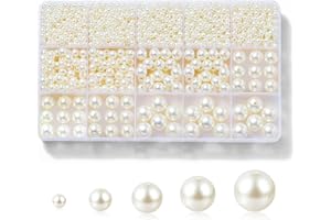 Laopottbeads 1225 Pcs Ivory White 5 Size Pearl Beads for Jewelry Making Round Pearl DIY Kit for Bracelets, Earrings, Necklaces & Anklets