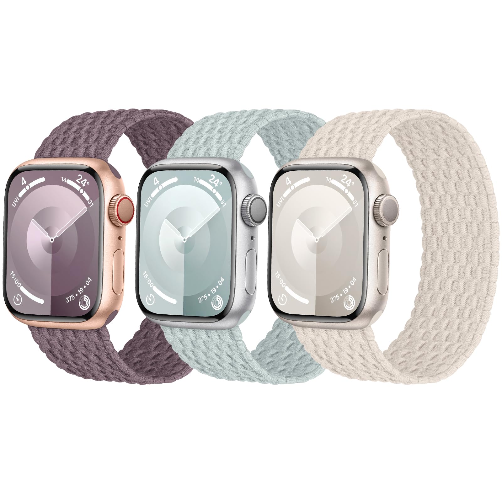 3 Pack Stretchy Braided Solo Loop Compatible with Apple Watch Bands 40mm 41mm 42mm 38mm 44mm 45mm 46mm 49mm Women Men, Elastic Nylon Solace Strap for iWatch Series 11 10 9 8 7 6 5 4 3 Ultra/SE 2