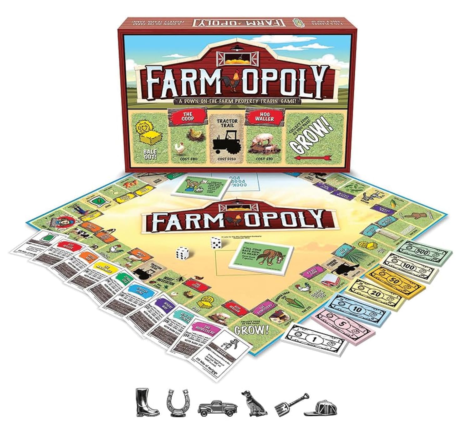 Farm-Opoly Board Game – A Down-on-The-Farm Property Trading Game! – for 2 to 6 Players Ages 8 and up