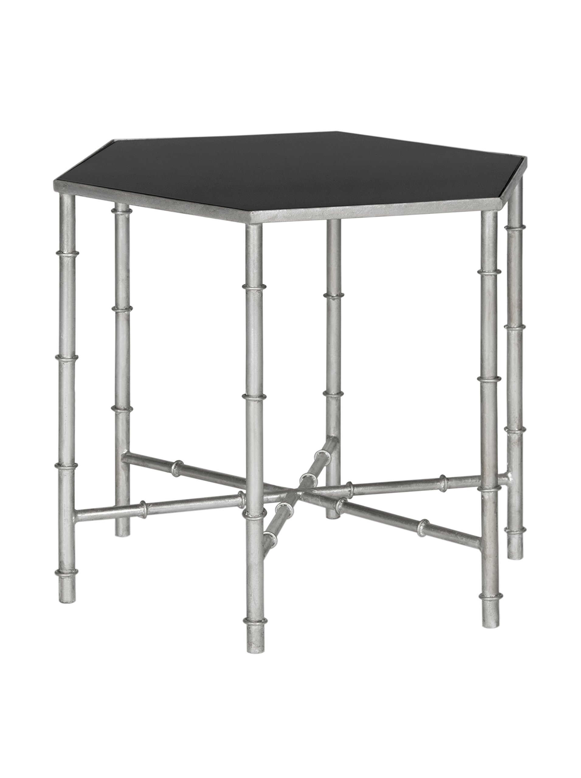SAFAVIEH Modern Accent Table with Iron Legs, in Silver and Black, 50 X 43 X 43.18