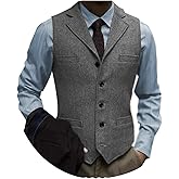 Tuikayoo Men's Tweed Suit Vintage Vest Herringbone Wool Prom Waistcoat Groomsmen