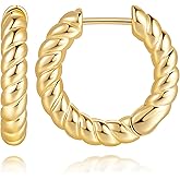Eloqueen 14K Gold Earrings for Women Twisted Gold Hoop Earrings Hypoallergenic Earring for Women Trendy Lightweight Golden Earring Hoops