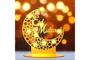 Frienda Eid Crafts Night Light Ramadan Mubarak Light Islamic Moon Decorations Eid Mubarak Table Decor Moon Ramadan Eid Ornaments Gift for Muslims Family Friend Home Bedroom Decor (Eid Mubarak)
