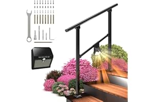 ARTI-LIFE Hand Rails for Outdoor Steps, 3 Step Hand Railing, Railings for Outdoor Steps with Solar Deck Lights for Seniors Pregnant Woman Handicap for Porch Railing and Deck Hand Rail.