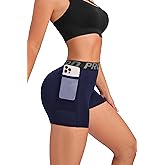 LALA BIRDS Women Workout Shorts,High Waisted Athletic Slim Fit Shorts Tummy Control Gym Yoga Biker Shorts with Side Pocket