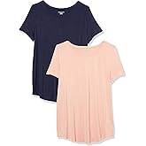 Amazon Essentials Women's Short-Sleeve Scoopneck Tunic, Pack of 2