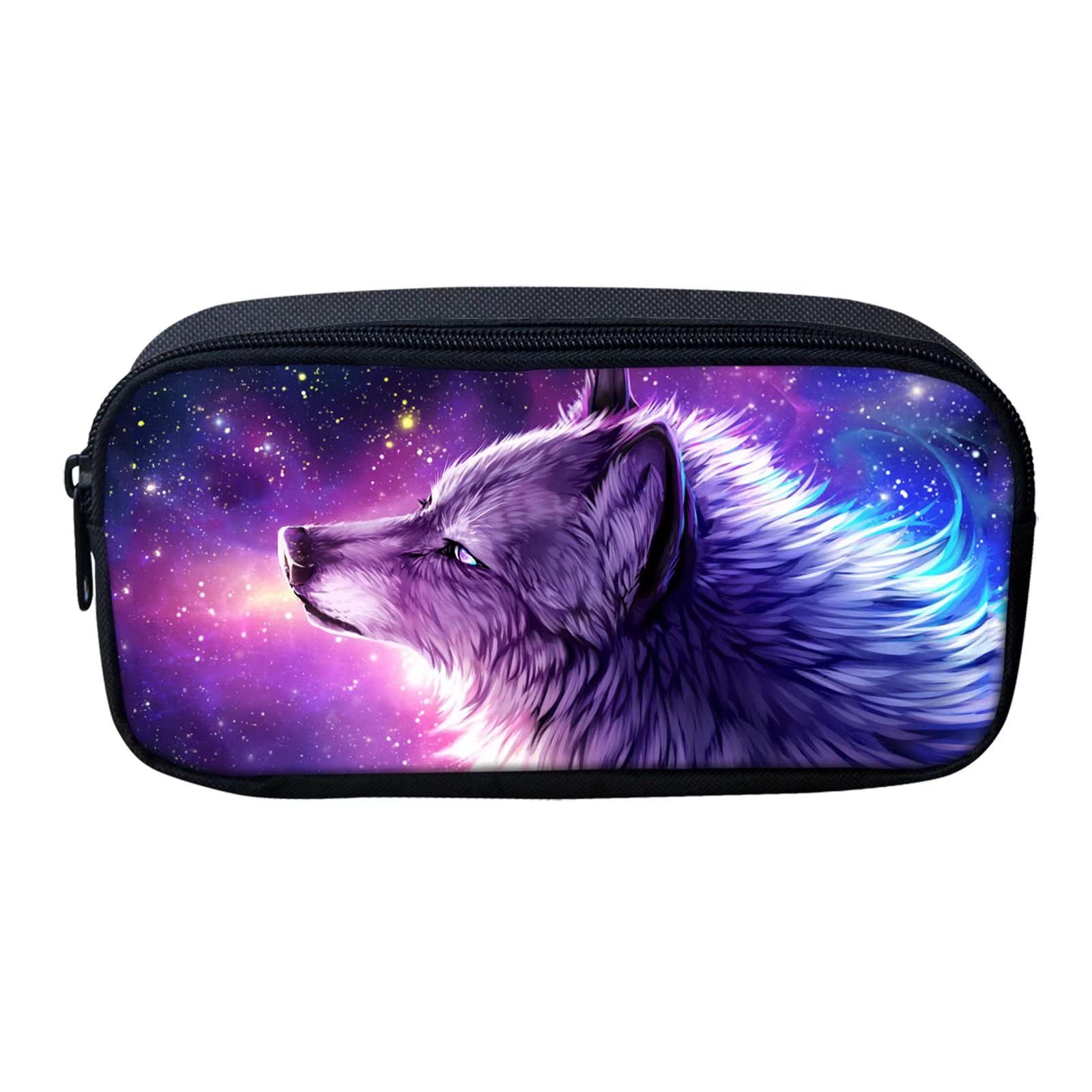 HELLHERO Galaxy Wolf Pencil Bag Pen Case Holder Stationery Pouch Multi-Purpose Travel Cosmetic Bag Coin Purse Multi-Purpose Travel Toiletry Oragnzier