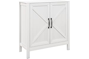 HOMCOM Farmhouse Kitchen Storage Cabinet, Sideboard Buffet Cabinet with 2 Barn Doors and Adjustable Shelves, White