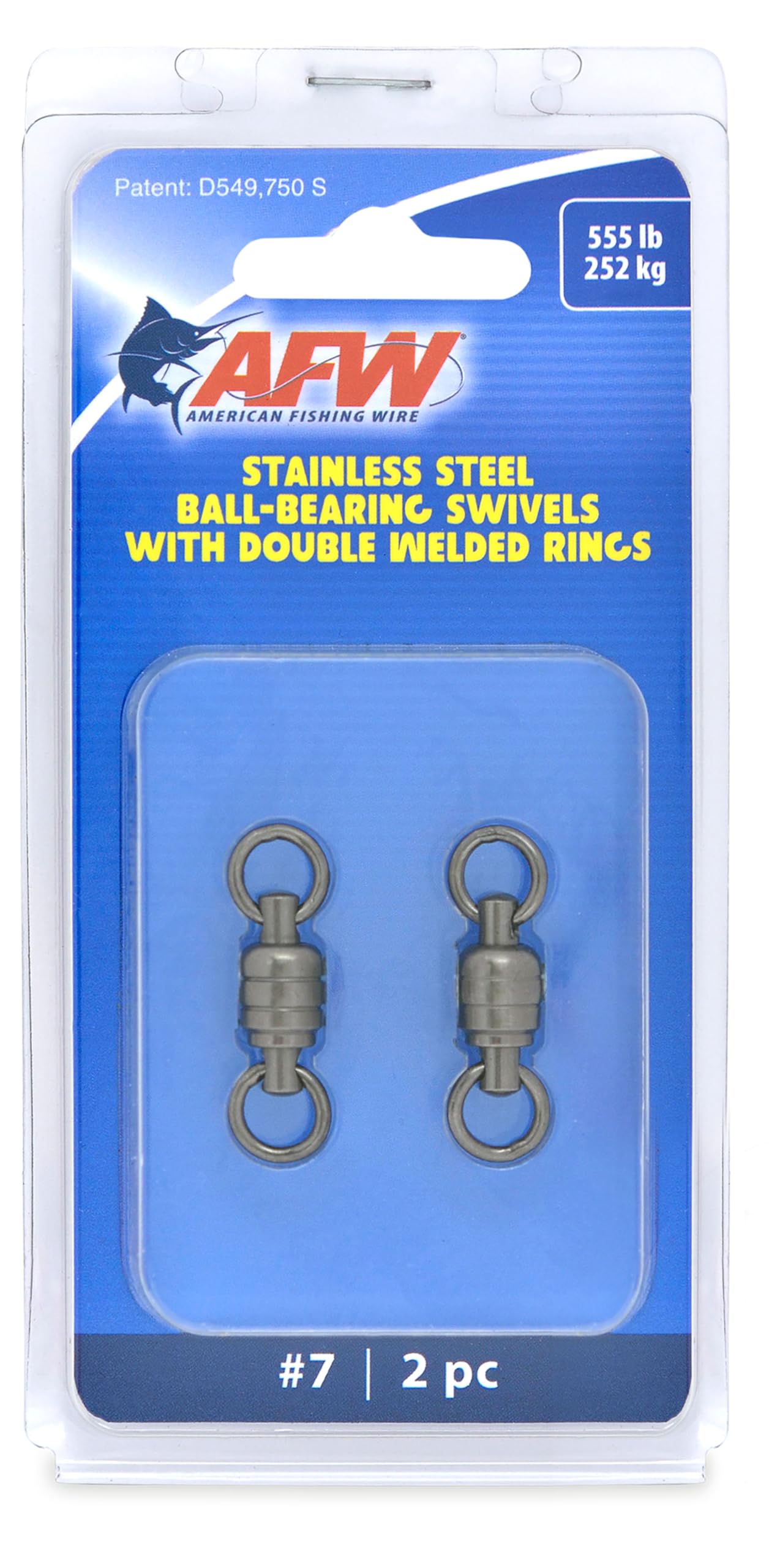 American Fishing Wire 7 Stainless Steel Ball Bearing Swivels (2-Piece), Black, 555-Pound