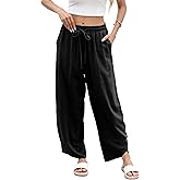 Xiaoxuemeng Wide Leg Linen Pants for Women Elastic Waisted Baggy Barrel Pants Lounge Harem Pants