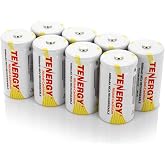 Tenergy D Size 5000mAh NiCd Button Top Rechargeable Batteries, 8 Pack