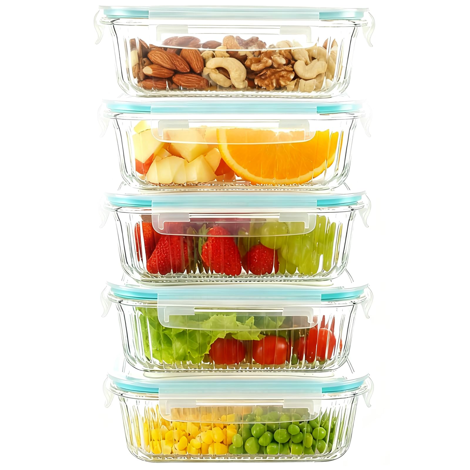 Photo 1 of 5-Packs, 36 Oz Glass Meal Prep Containers with Snap Locking Lids Glass Food Containers,Airtight Lunch Container,Microwave, Oven, Freezer and Dishwasher