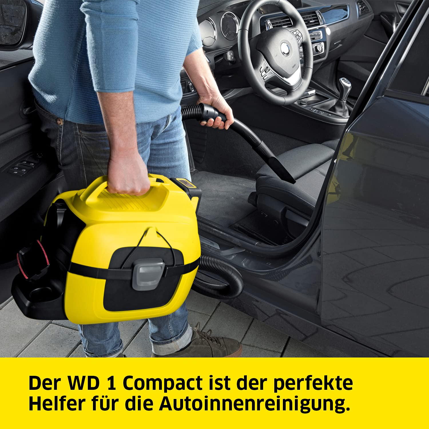 Karcher 18 V Akku-Nass-/Trockensauger WD 1 Compact Battery Set, Patronenfilter, Saugschlauch:1,20 m, Behältergröße:7 l, Leistung:230 W, verwendbar 18-V-Akku, mit Akku 5