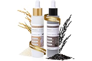 Exfoliating Black & White Peel Shot Rice Ampoule Duo Set - Gentle Peels Away Dead Skin Cells, Minimizes Pores, Soft Face & Bo