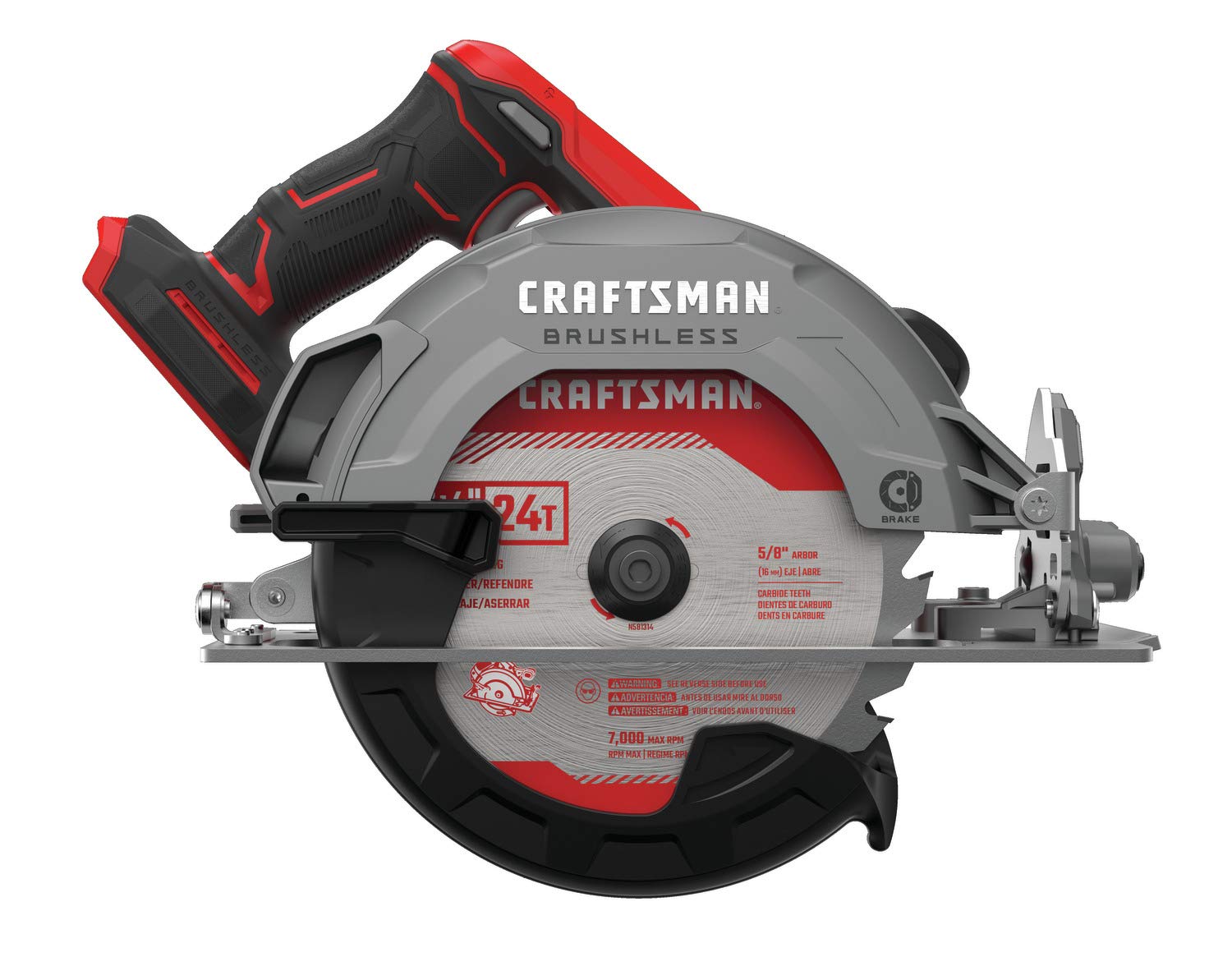 Sierra circular inalámbrica CRAFTSMAN V20, 7-1/4 pulgadas, solo herramienta básica (CMCS550B)
