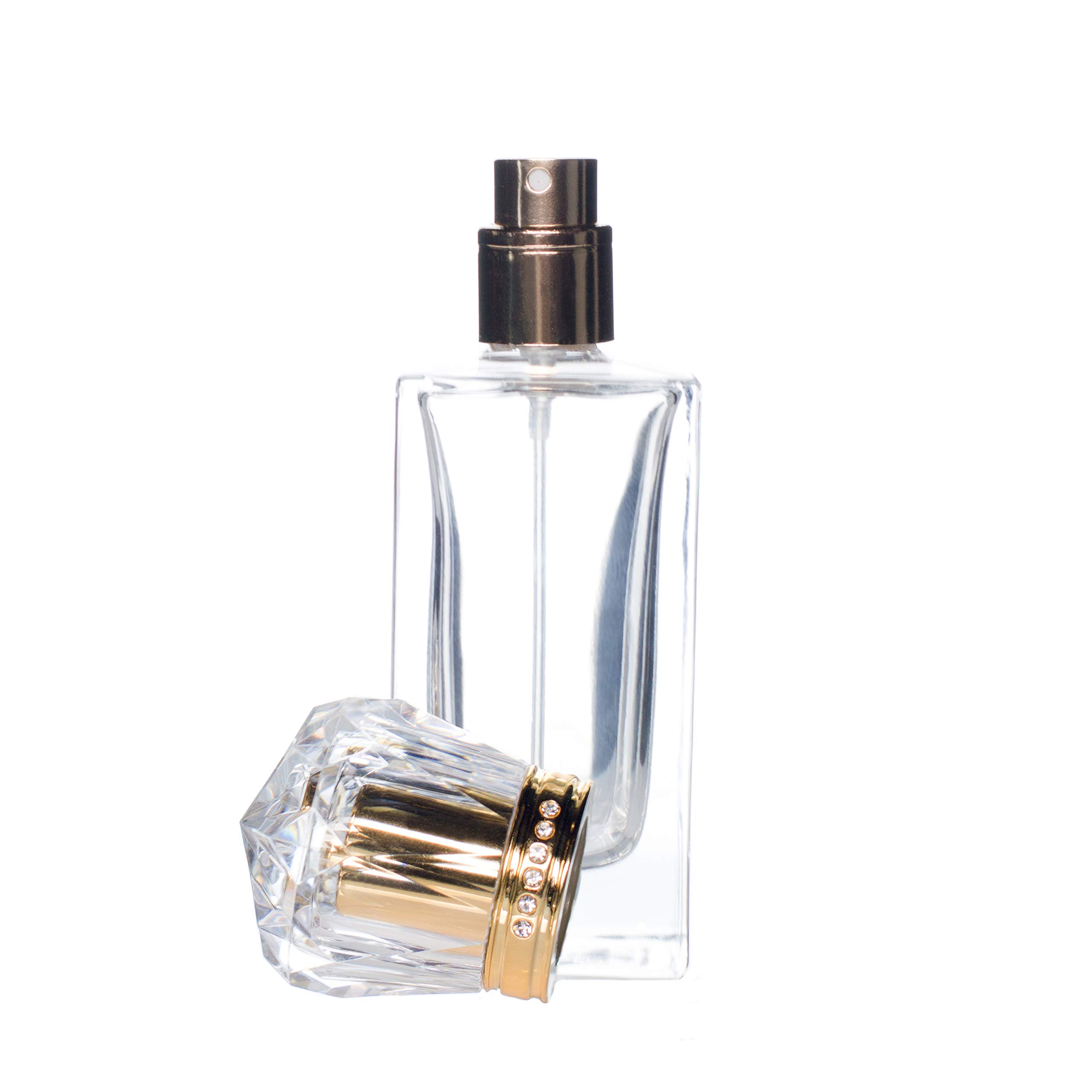 Zénitude Glassworks 50ml Empty Glass Perfume Spray Bottle Atomiser Refillable Crystal Cap (Gold)