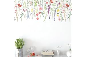 Wildflower Window Clings, Colorful Spring Floral Self-Adhesive Wall Stickers, Double Sided Static Anti-Collision Grass Floral