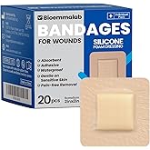 Large Waterproof Bandages 2x2 Silicone Foam Dressing for Sensitive Skin Wound Care, Adhesive Cohesive Pad with Border for First Aid, Post Surgical and Burn, Pressure, Scar Healing (20 PCS)