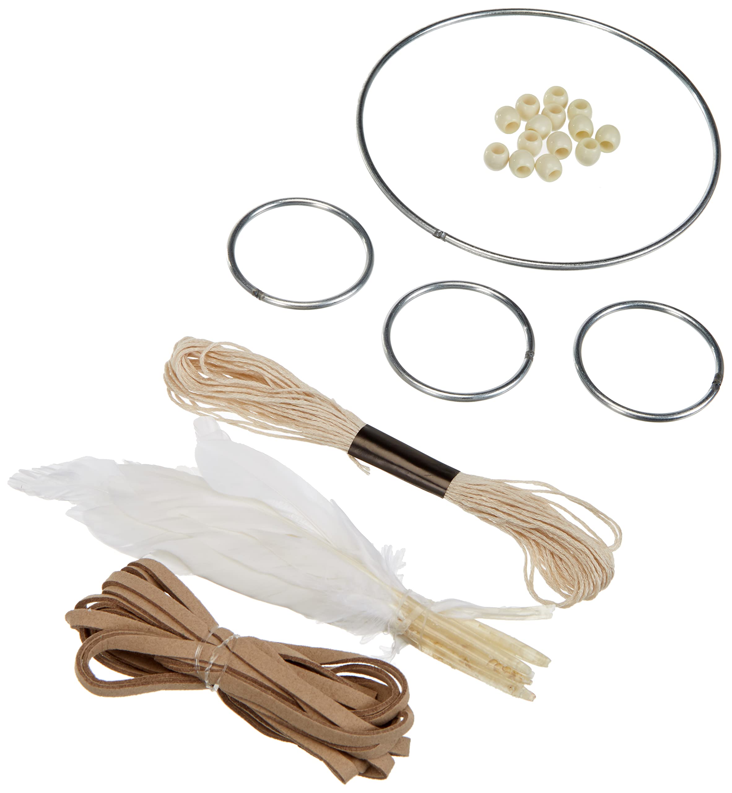 Rayher DIY Dream Catcher Craft Kit with Four Metal Hoops, Wall Hanging in Natural Colours, 33x17cm, 66046000