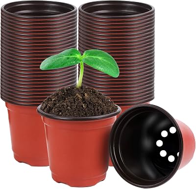 Augshy 40 Pcs 4 Inch Plastic Plant Nursery Pots Red for Seedling Transplanting