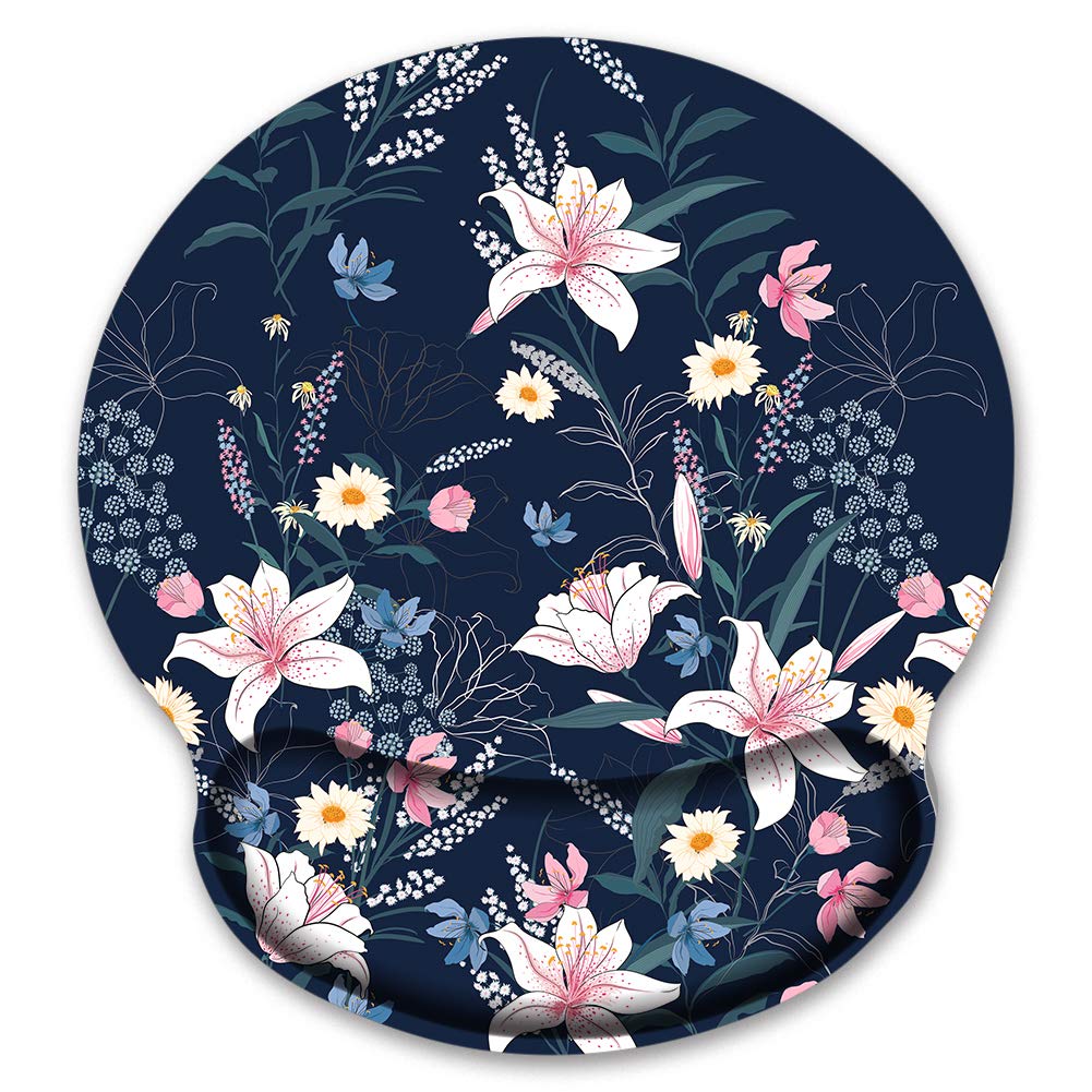Audimi Floral Mouse Pad with Wrist Rest Support Botanical Flowers Mouse Mat Non-Slip Rubber Base for Laptop PC Office Working Gaming