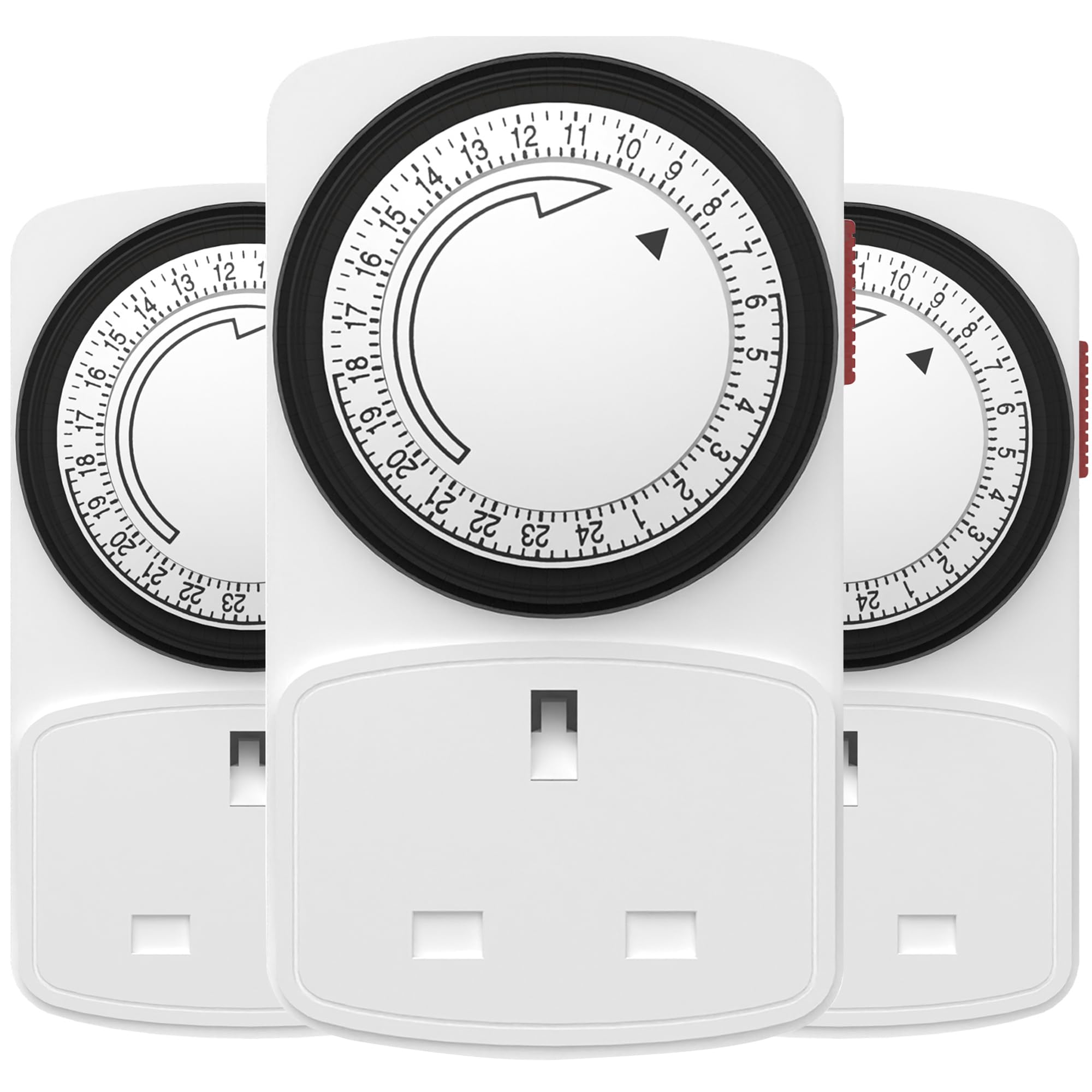 HBN Mechanical Timer Plug Socket, 24 Hour Segment Programmable Energy Saving Plug-in Timer Switch for Lights and Home Appliances (13A/3120W, 3 Pack)