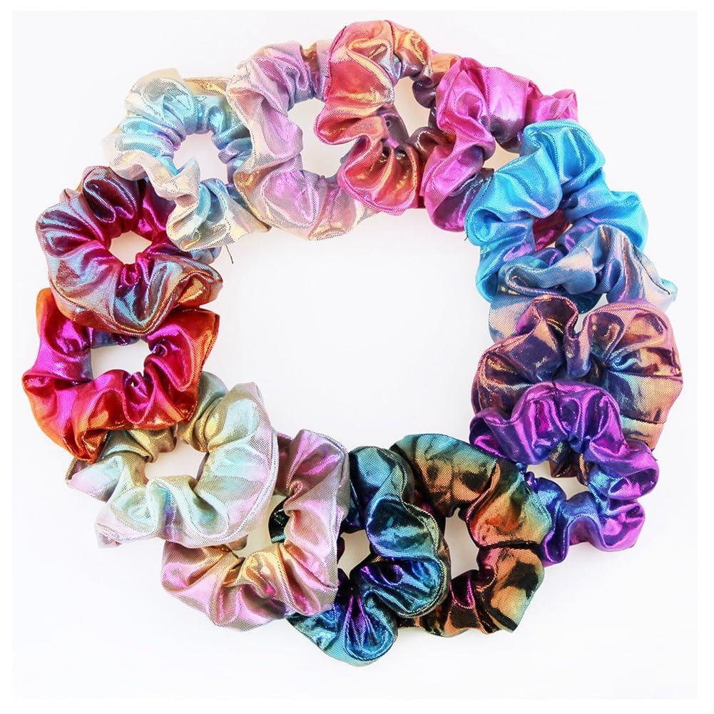Hrlace Pack of 14 Hair Bobbles Shiny Metallic Hair Bands Elastic Hair Bands Rubber Bands Rainbow Hair Scrunchies Hair Accessories for Women Girls Teenagers Children Colour Mix — image 1