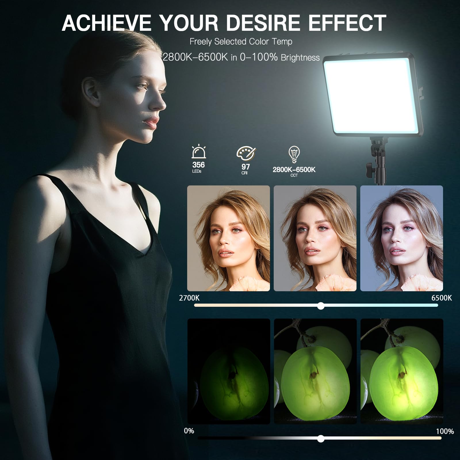 2-Pack LED Video Light Kit, NiceVeedi Studio Light, 2800-6500K Dimmable Photography Lighting Kit with Tripod Stand&Phone Holder, 73