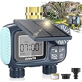 Anseto Solar Sprinkler Timer,2 Zone Brass Inlet Water Timer for Garden Hose | Programmable Intelligent Automatic Plant Watering Devices, Rain Delay and Manual Irrigation Controller System for Patio Lawn