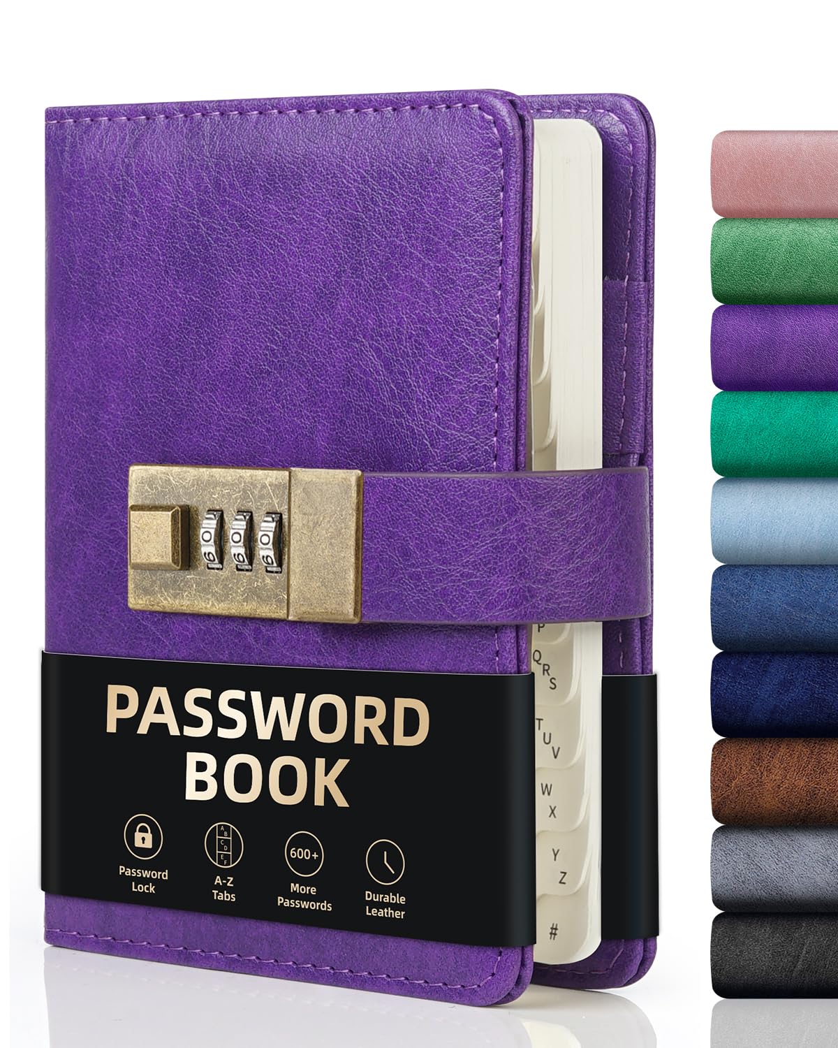 WEMATE Password Book with Lock, Password Book with Alphabetical Tabs 600+ Password Spaces, Password Logbook with Lock, Password Keeper for Computer 4.33 X 6.18 Inch Purple