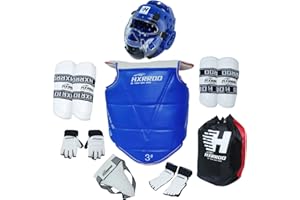 HXRROO Taekwondo Sparring Gear Set, Head Gear Chest Guard Arm Shin Guard Groin Protective Gear Set for Children Teen Adult
