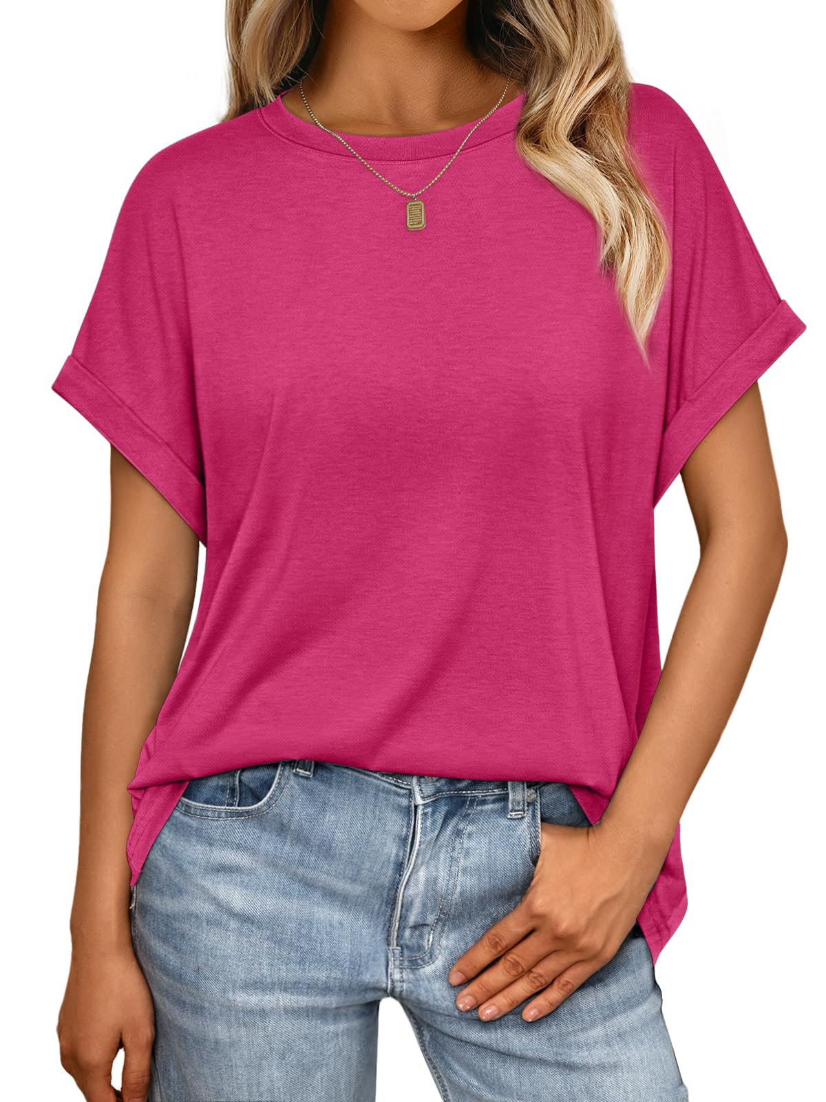 AUTOMET Womens Summer Tops Oversized Short Sleeve