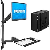 Mount-It! Single Monitor Arm Wall Mount Workstation with Keyboard Tray &amp; CPU Holder, Height Adjustable Gas Spring Full Motion Computer Station, Fits 17&ndash;32&rdquo; VESA 75x75 100x100, Black