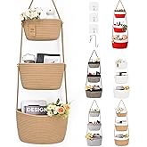 Degeyoyo Hanging Storage Baskets, Over The Door Basket, Cotton Wall Baskets Storage, Hanging Door Basket with 4 Hooks