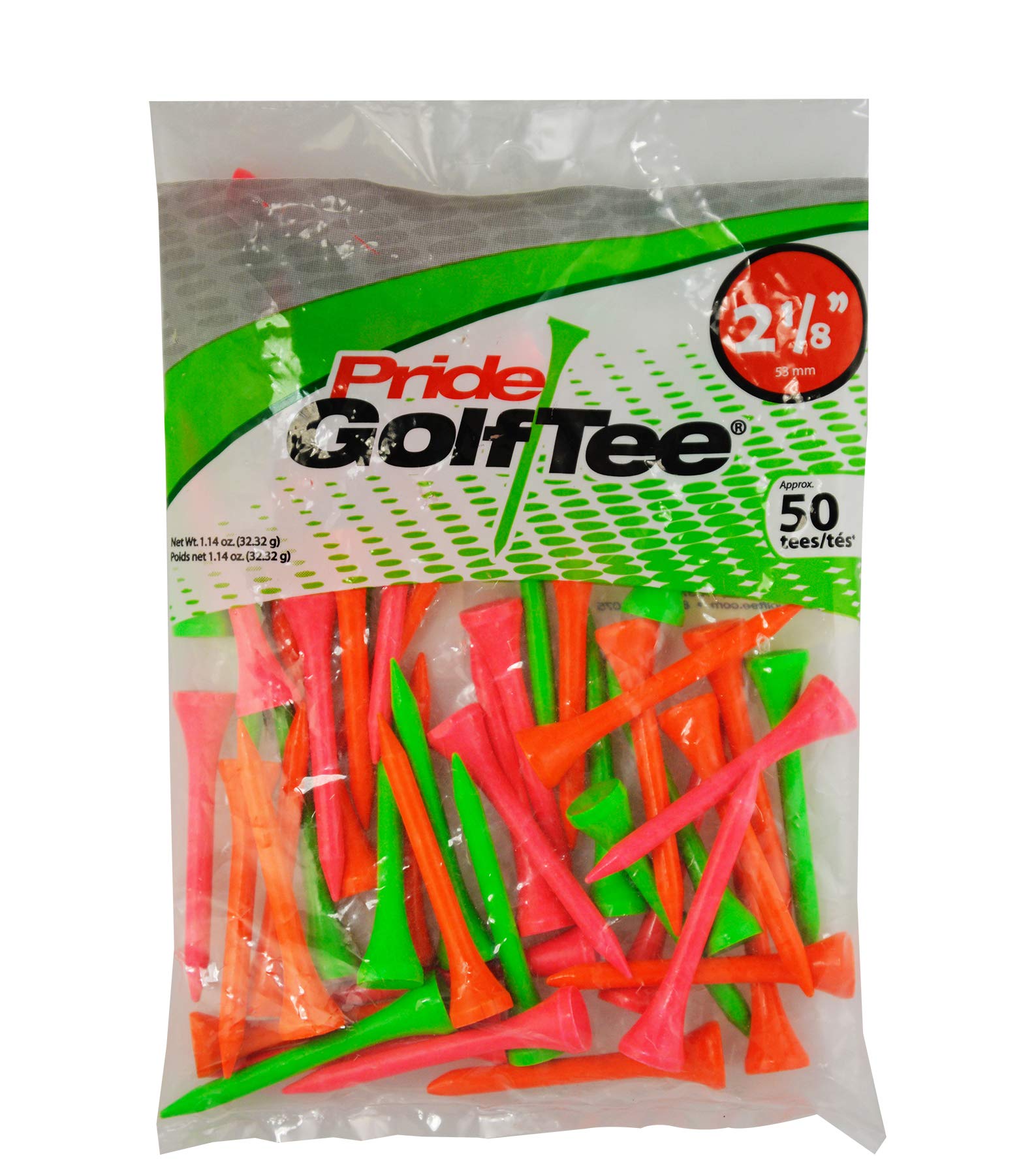 Pride Golf Tee - 2-1/8 inch Deluxe Tee - 50 Count Bag (Citrus Mixed Colors)