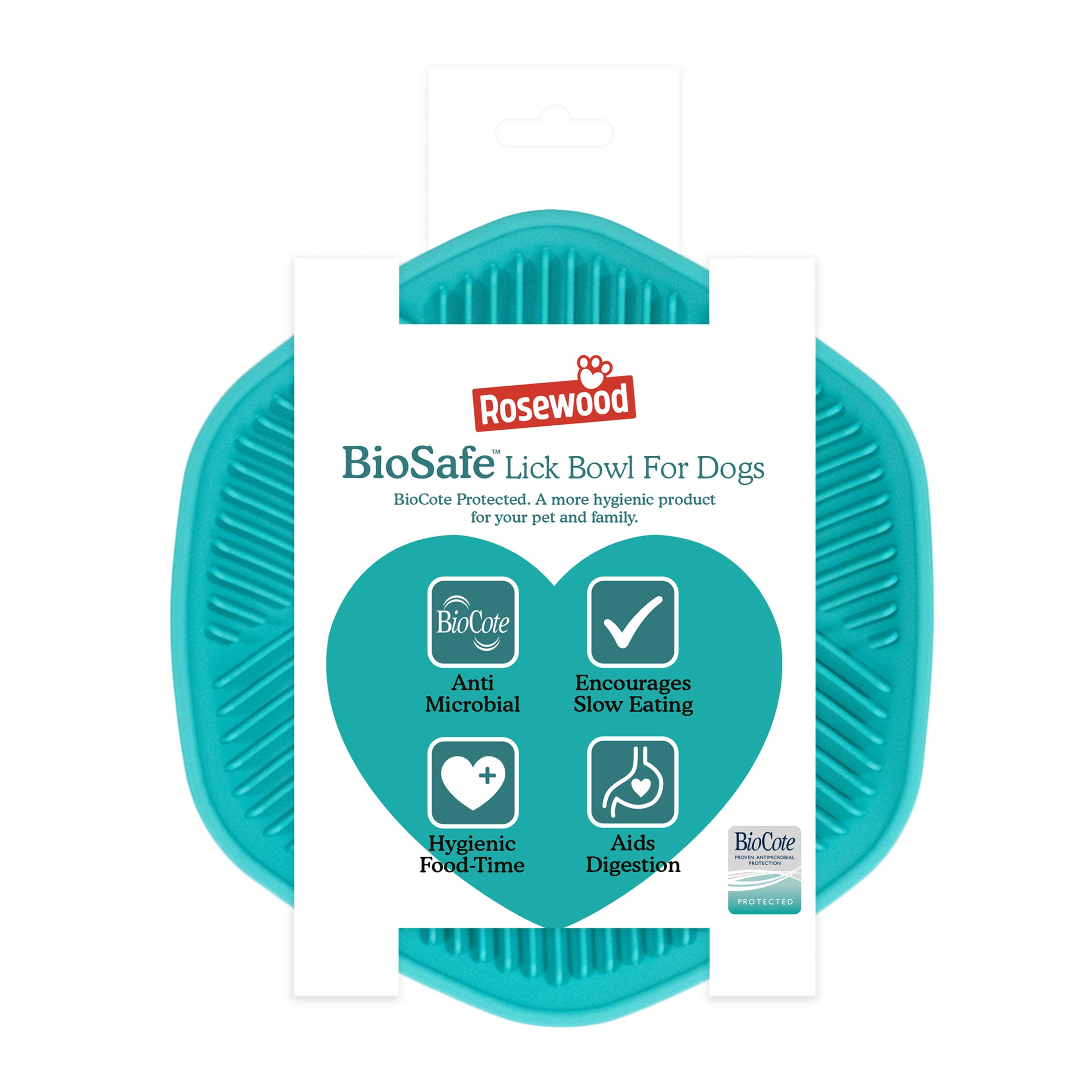 Rosewood BioSafe Hexagonal Lick Mat Bowl for Dogs and Cats with Suction Cup and BioCote Technology for Germ-Free Feeding, Anxiety Relief, Slow Feeding, Treat Dispensing, Non-Slip Design – Teal