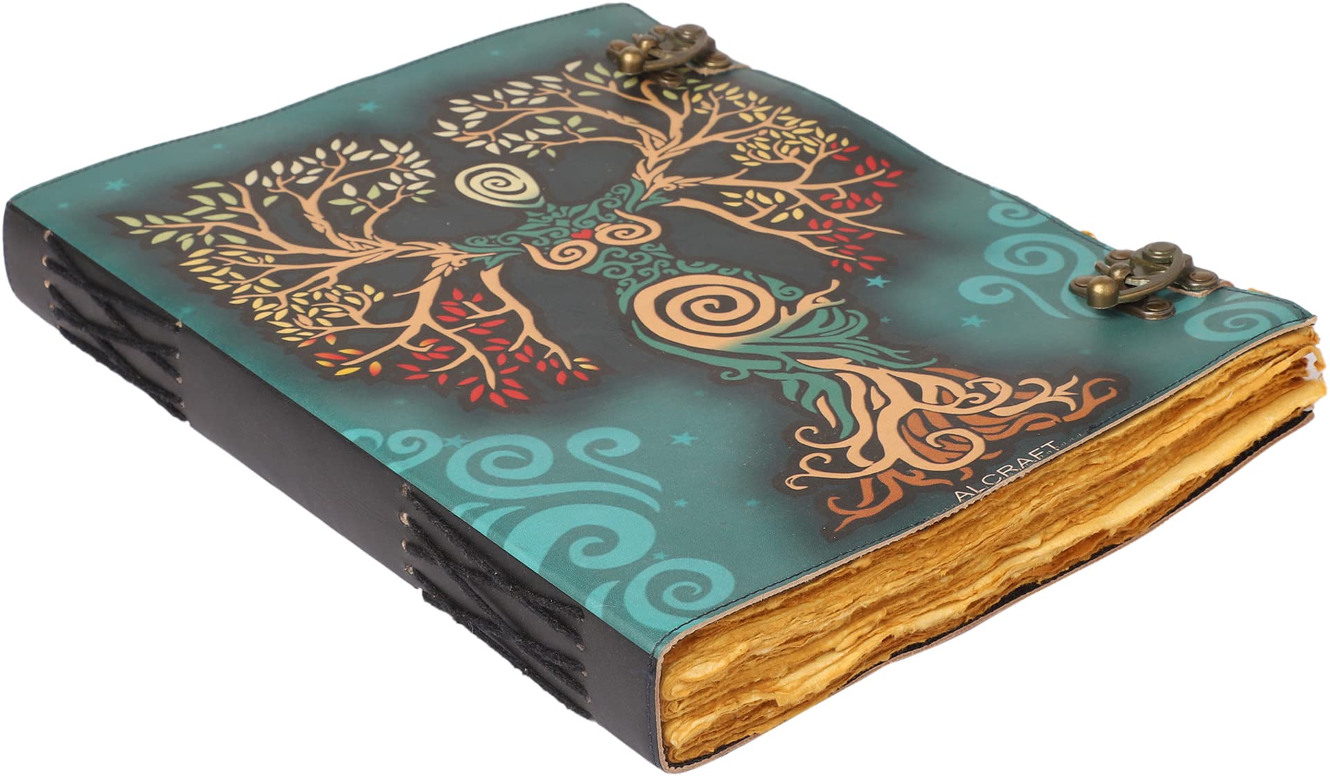 ALCRAFT Blank Spell Book of Shadows Journal with Lock Clasp Antique Handmade Deckle Edge Vintage Paper Leather Bound Journal for Women and Men |Travel Notebook for Writing