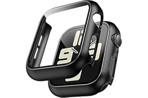 TAURI 2 Pack Hard Case for Apple Watch SE/SE2/SE3/Series 6/5/4 40mm, with PC Tempered Glass Screen Protector, Scristant Resistant, Overall Protection Slim Cover for iWatch S6/S5/S4 40mm, Black