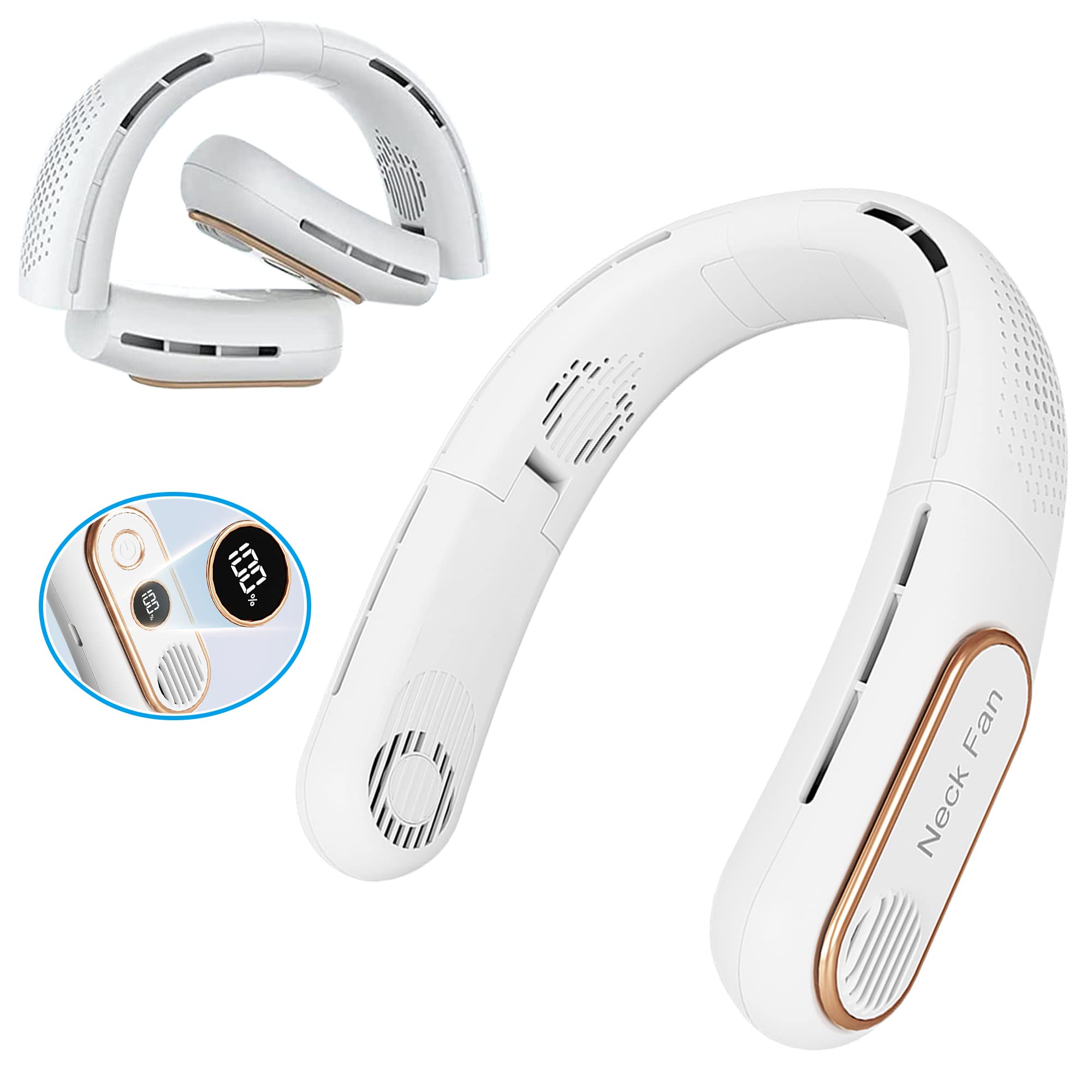 Kingcenton Portable Neck Fan - 4 Turbo Foldable Bladeless Fan - Personal Fan 5200mAh with Strong Airflow, 4 Vent Air Conditioner, Wearable Cooling Fan for Travel Outdoor