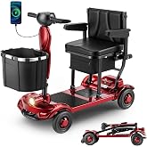 37.5lb Lightweight Mobility Scooters for Seniors, Airline &amp; Cruise Approved | Foldable Portable Motorized Scooter for Adult, Removable Lithium Battery for 12Miles Travel, USB Port, 300lb Capacity, Red