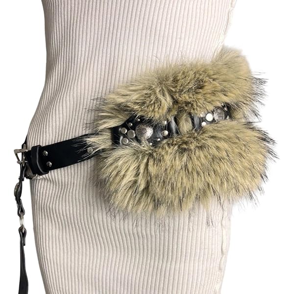 Faux Fur Leather Belt with Pin Buckle, Y2K Vintage Style Brown Faux Fur Leather Belt for , Y2K Fashion Pin Buckled  main image 3