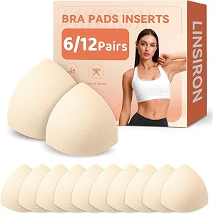 LINSIRON Bra Pads Inserts,Removable Sports Bra Inserts,6/12 Pairs | A/B,B/C,C/D Cup Optional Bra Cups Insert for Women