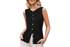 Arach&Cloz Women's Wool Blend Non See Through Summer Button Down Business Casual Knit Tank Tops 2026