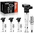 A-Premium Set of 4 Ignition Coil Pack and Iridium Spark Plugs Compatible with Audi A3 2004-2013, A4 2005-2016 & Volkswagen Jetta 2005-2015, Tiguan 2009-2017 & More, 2.0L 2.5L