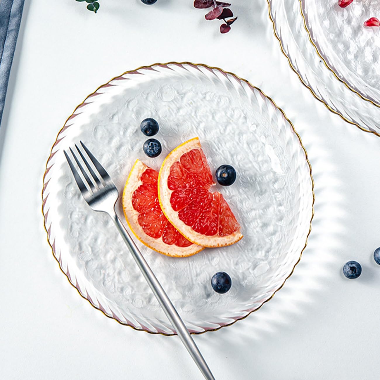 soulnioi Glass Cryctal Fruit Plate, Gold Inlay Snack Dessert Plate, Clear Serving Plate, Decorative Tray for Home Wedding Party - White