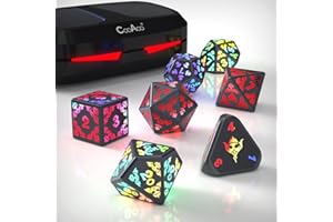 CooAoo Light Up DND Dice Set, Wireless Rechargeable Glowing Dice with Charging Box, 7 PCS Electronic Dice Set, LED RGB Polyhedral Role Playing D&D Dice for Dungeons and Dragons PRG MTG Games