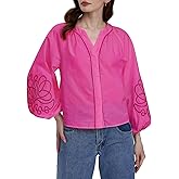 Kedera Women's Casual Floral Embroidered V Neck Blouses Boho Long Balloon Sleeve Mexican Shirts Loose Summer Fall Tops 2025