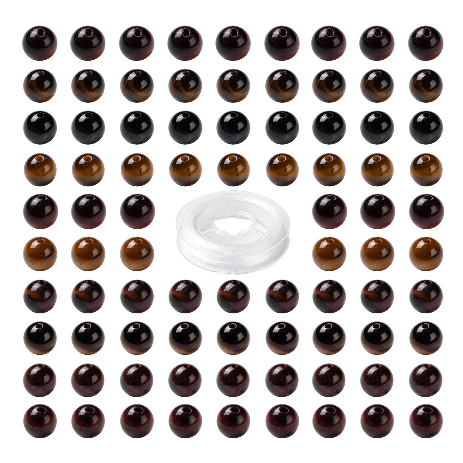 BEEFLYING 100 Pcs 8mm Natural Original Stone Beads Yellow Tiger Eye Round Beads Loose Round Beads for Jewelry Necklace Kit Making