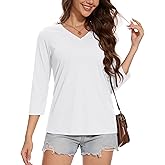 MAGCOMSEN 3/4 Sleeve T Shirts for Women V Neck Tshirts Cotton UPF50+ Summer Tops Casual T-Shirts Basic Tees 2025
