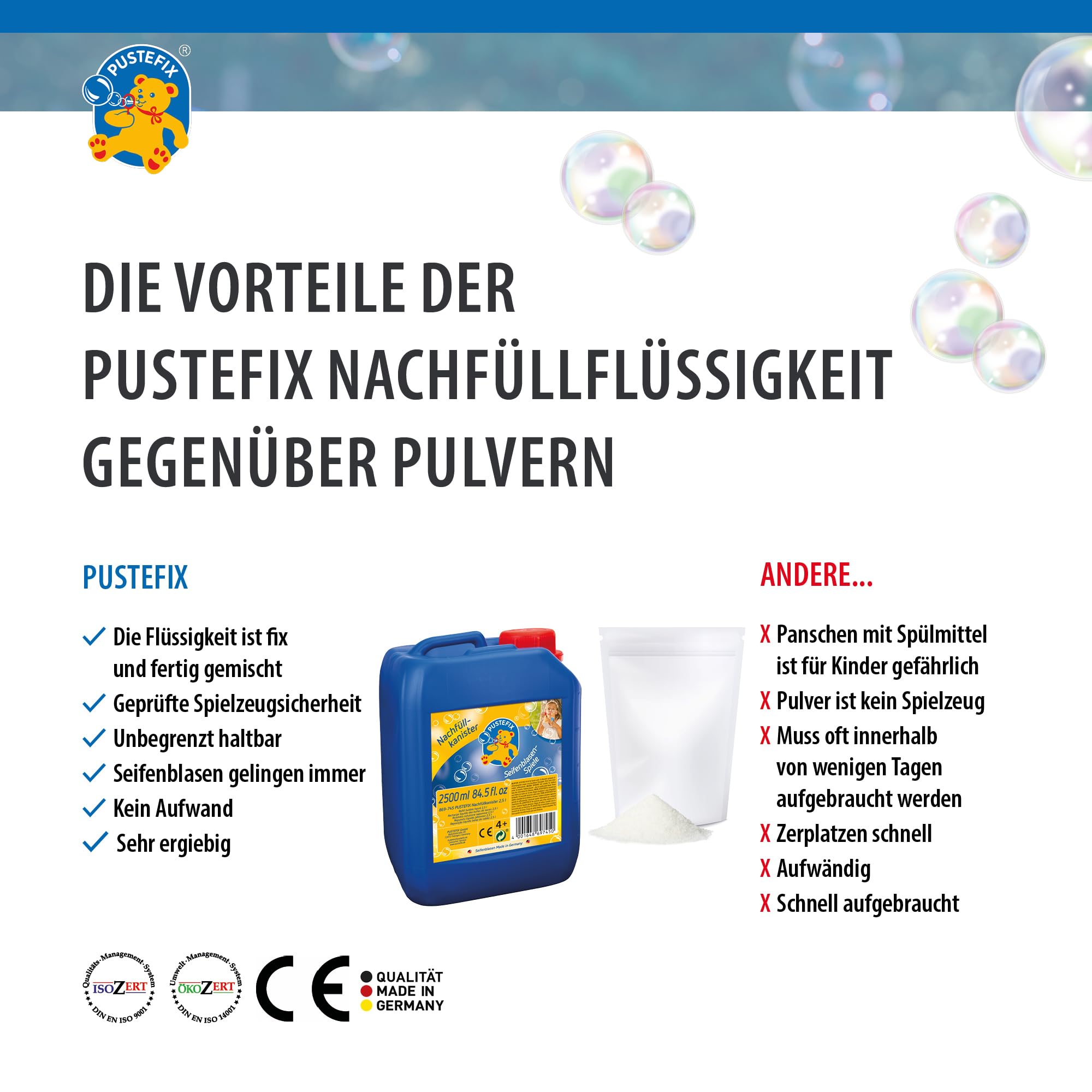 PUSTEFIX - 420869745 Seifenblasen Nachfüllkanister 2,5 Liter I Seifenblasenflüssigkeit für bunte Blasen I I extra Flüssigkeit für mehr Bubble Spaß, für Kinder & Erwachsene auf Geburtstag, Hochzeit 5